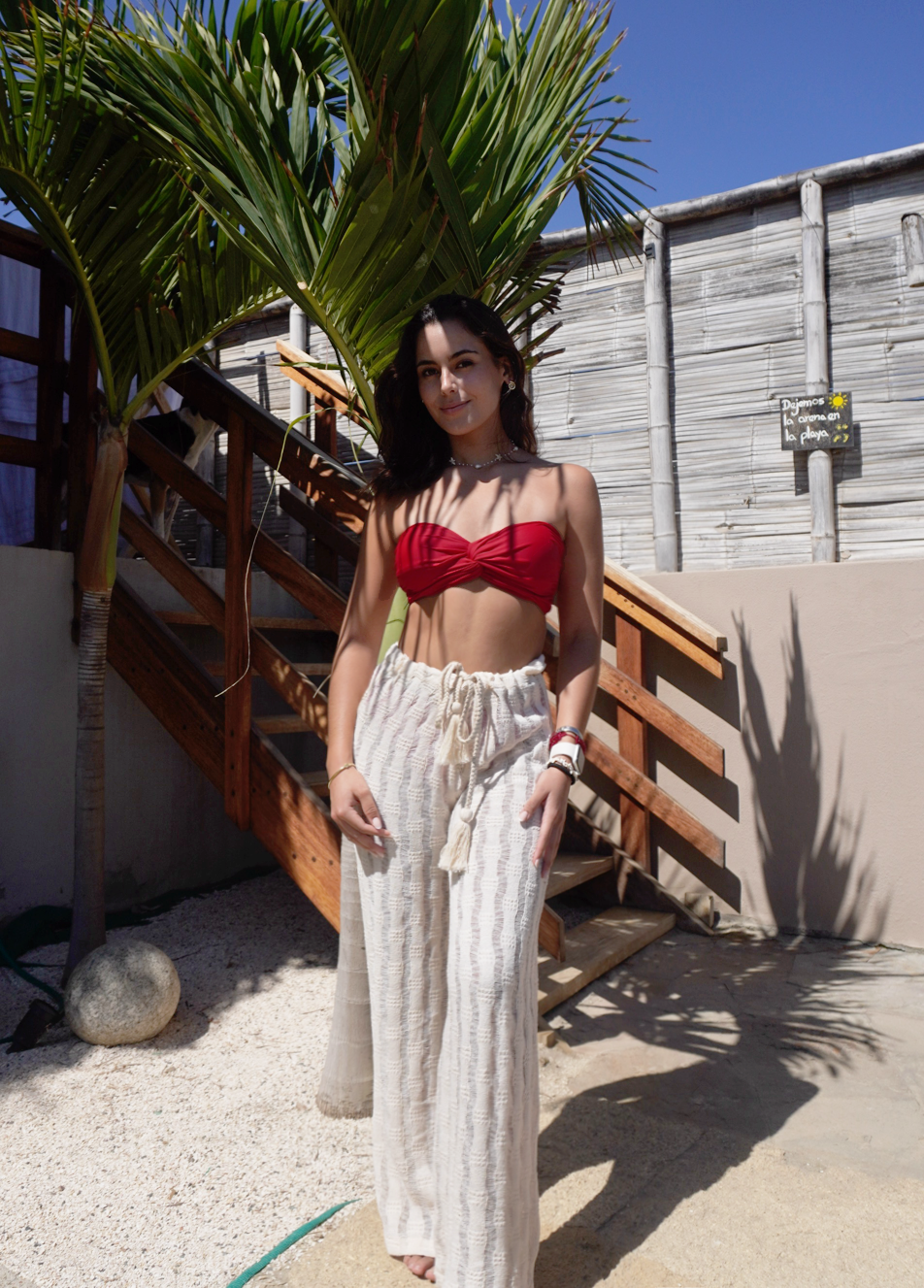 Pantalón Playero Tejido Beige Claro