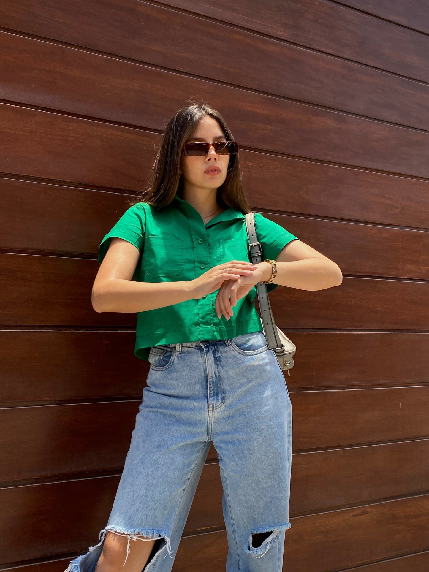 Camisa Crop Verde