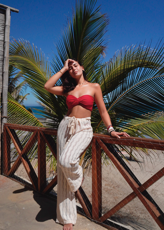 Pantalón Playero Tejido Beige Claro