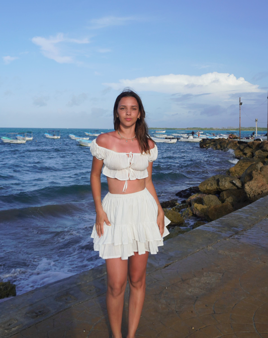 Falda Corta Pliegues Blanco